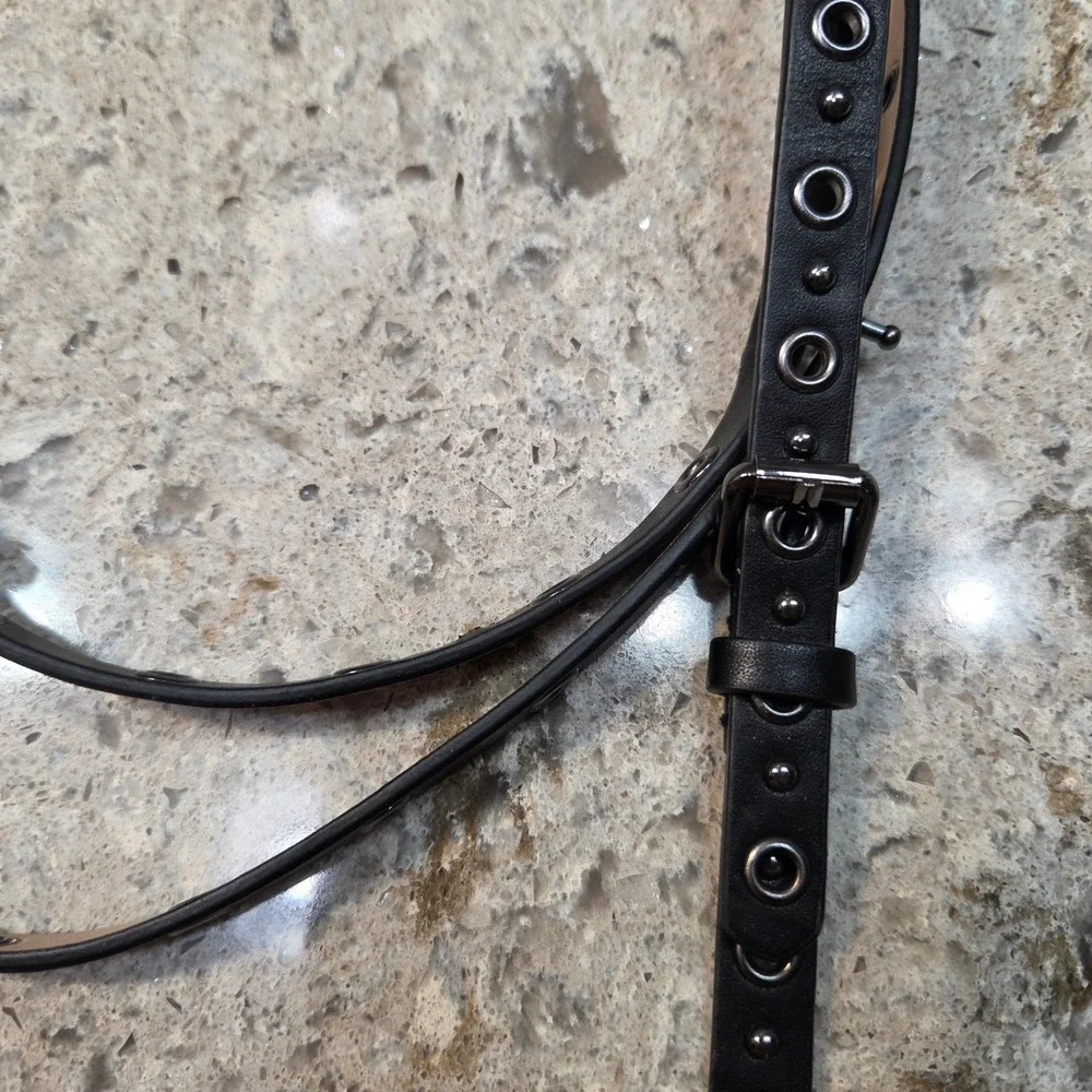 BCBGMAXAZRIA Womens Black Grommet Studded Convertible Harness Belt S‎ NEW